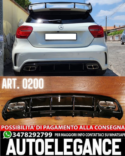 DIFFUSORE ADATTO PER MERCEDES CLASSE A W176 LOOK A45 + TERMINALI CROMATI