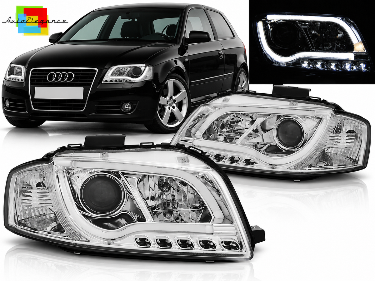 FARI ANTERIORI A LED CROMATI ADATTI PER A3 8P 05.03-03.08