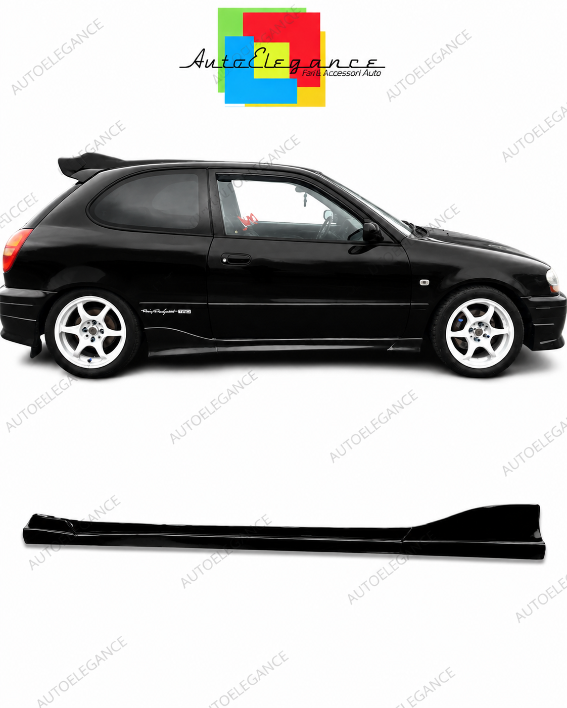 👉Gonne Laterali Toyota Corolla E11 MK8 3 Porte (95-00) ABS Nero Lucido👈