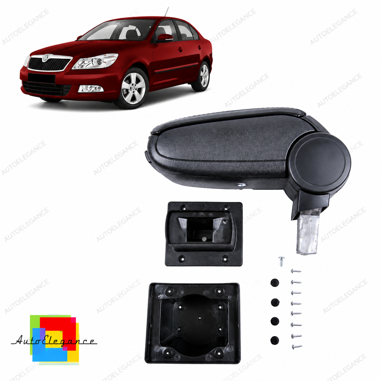 👉Bracciolo in pelle PU nera con vano portaoggetti Skoda Octavia II 04-13👈