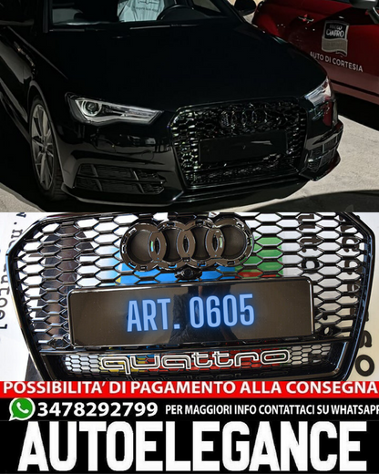 GRIGLIA ANTERIORE ADATTA PER AUDI A6 4G C7 2015-2018 LOOK RS6 QUATTRO NERA