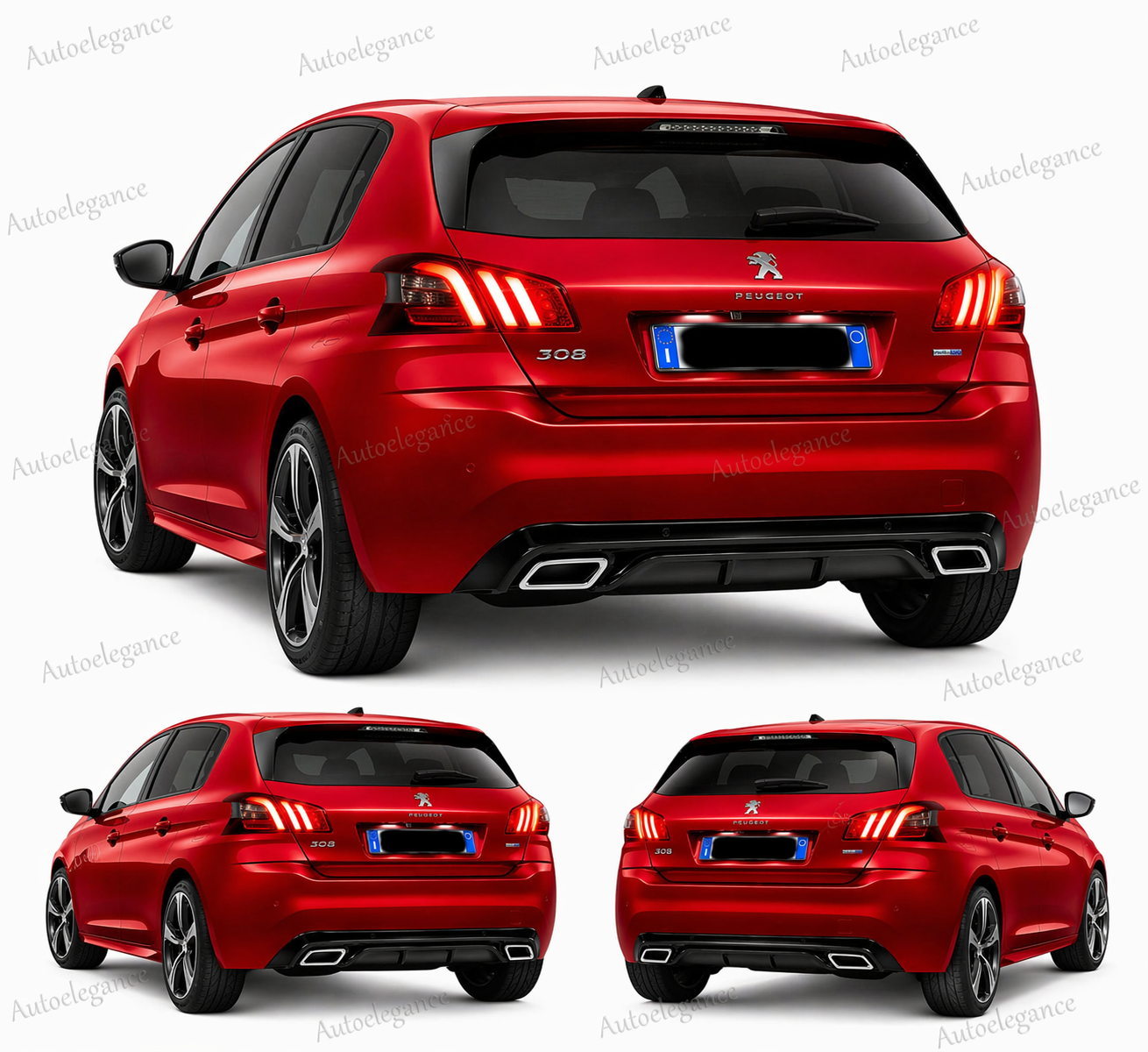 🔥ART.9544 DIFFUSORE PEUGEOT 308 II 5 PORTE 13-21 NERO LUCIDO TERMINALI OVALI🔥