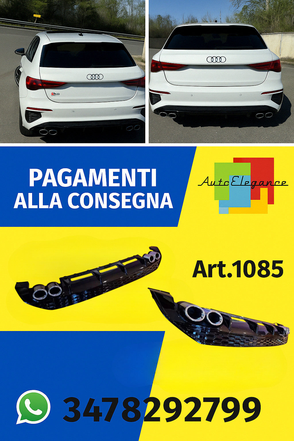 ⚡⚡1085 DIFFUSORE ADATTO PER A3 8Y 2020+ SPORTBACK LOOK S3 PER PARAURTI SLINE⚡⚡