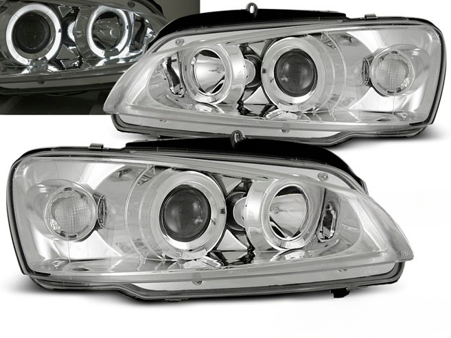 💫ART.6134 FARI ANTERIORI per PEUGEOT 106 08.96-03 OCCHI D'ANGELO CROMATI💫
