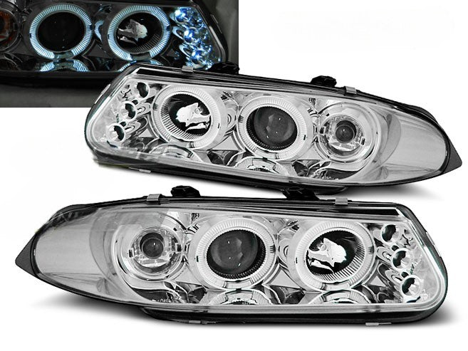 ⭐FARI ANTERIORI OCCHI D'ANGELO CROMATO ADATTO PER ROVER 200/25 11.95-05⭐