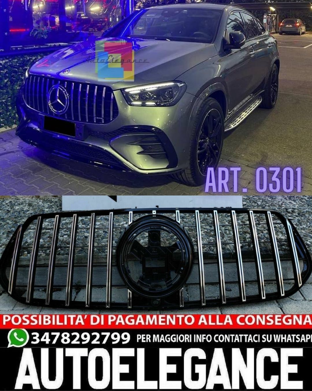 GRIGLIA ADATTA PER MERCEDES GLE W167 2019+ LOOK AMG PROFILI CROMATI GT