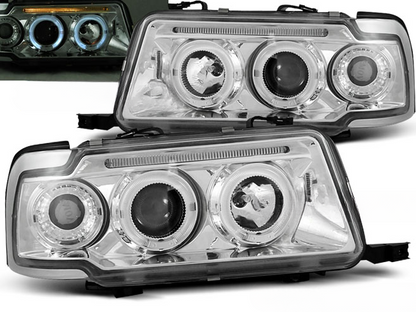 FARI ANTERIORI ANGEL EYES CROMATI ADATTI COMPATIBILI PER AUDI 80 B4 09.91-04.96