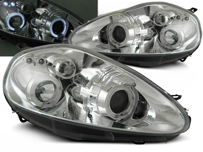 💫ART.6162 FARI ANTERIORI OCCHI D'ANGELO per FIAT GRANDE PUNTO 05-08 CROMATI💫