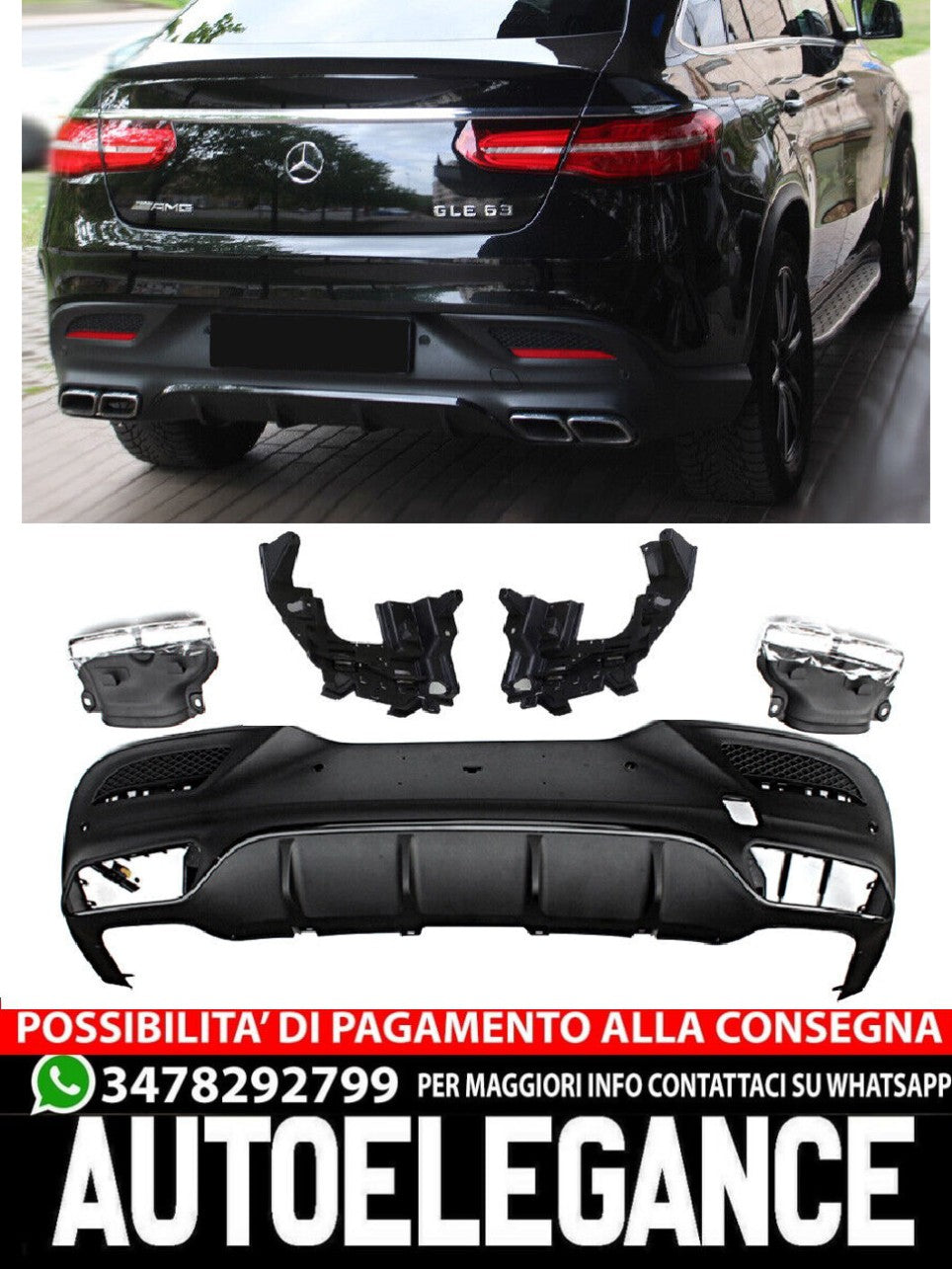 Per Mercedes C292 GLE COUPE Diffusore + Paraurti Scarico 2X2 (CROMATO) 63 OTTICA AMG