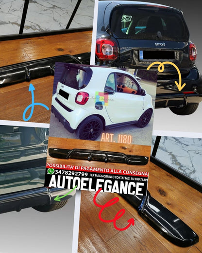 DIFFUSORE ADATTO PER SMART FORTWO 453 LOOK STANDARD NERO LUCIDO DESIGN SPORTIVO