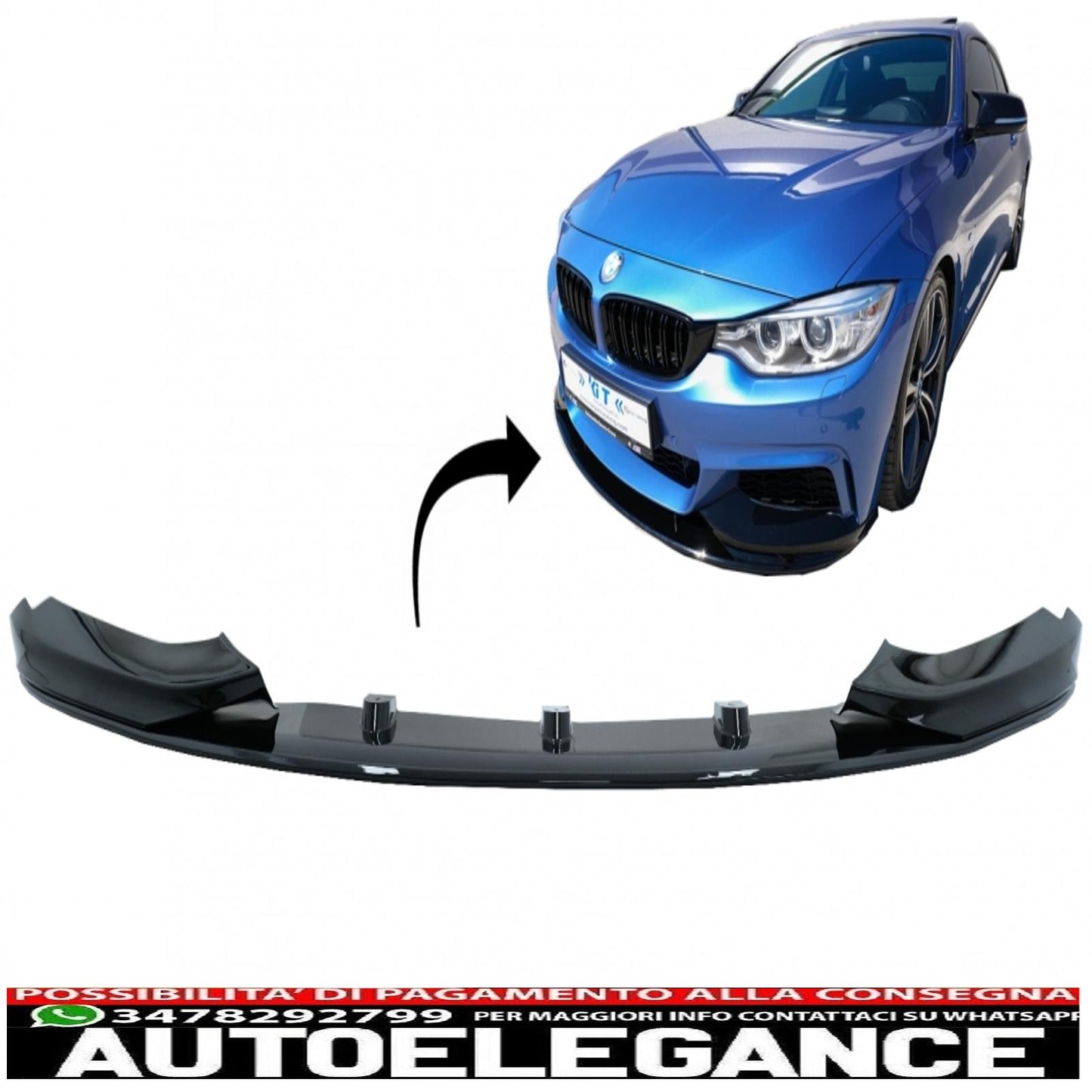 Labbro spoiler paraurti anteriore adatto per BMW Serie 4 F32 F33 F36 Coupe Cabrio Grand Coupe (2013-03.2019) con minigonne laterali estensioni labbra aggiuntive m-performance nero