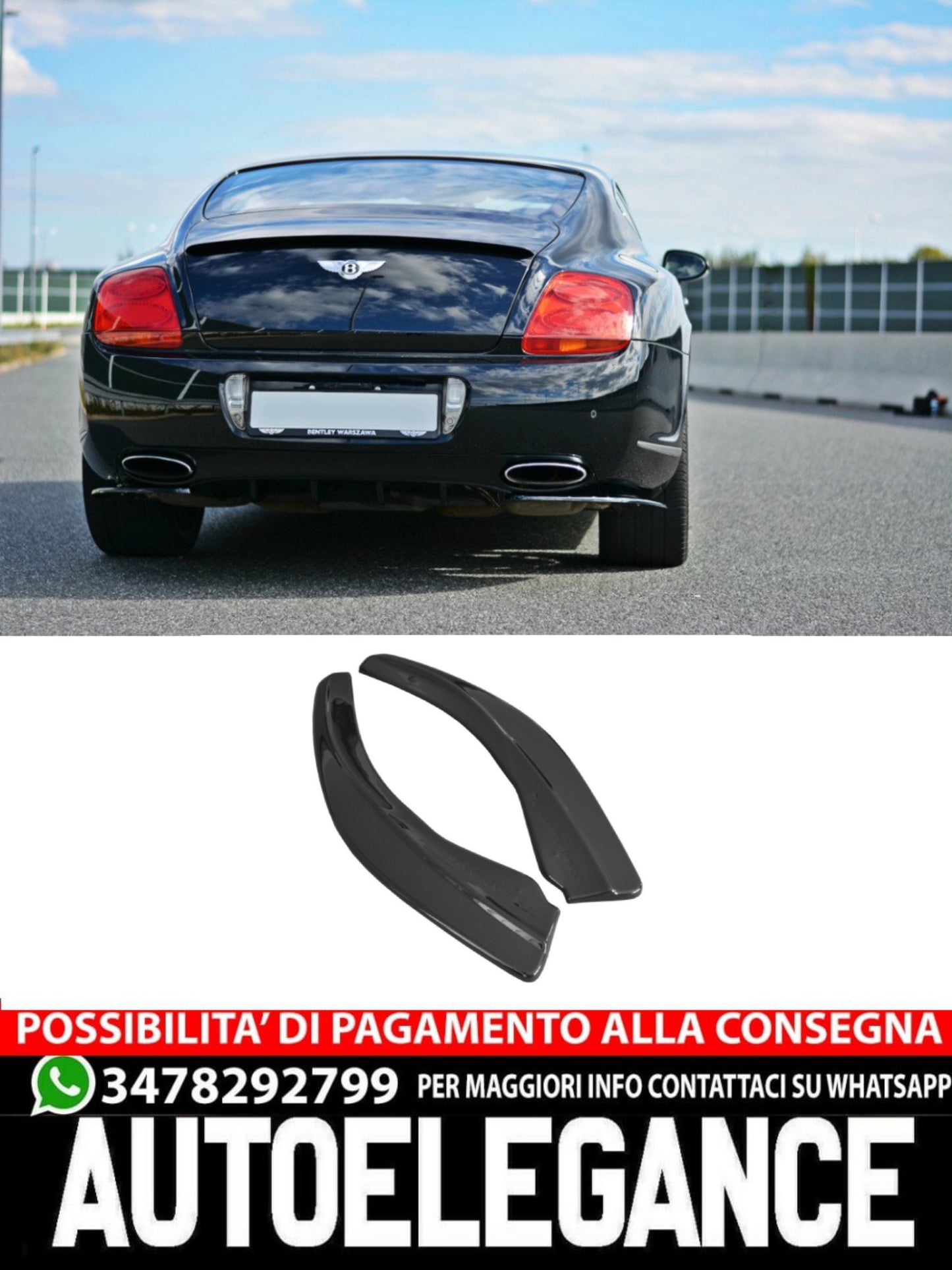 SPLITTER LATERALI POSTERIORI ADATTO PER  BENTLEY CONTINENTAL GT  (2009-2012)