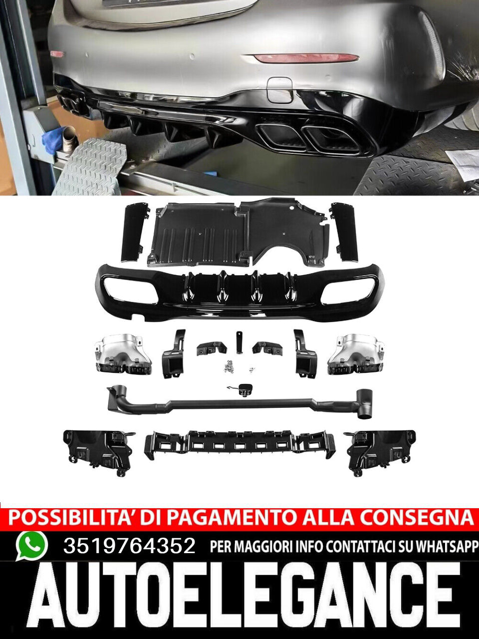 Diffusore posteriore paraurti adatto per Mercedes Classe C W206 S206 sportivo