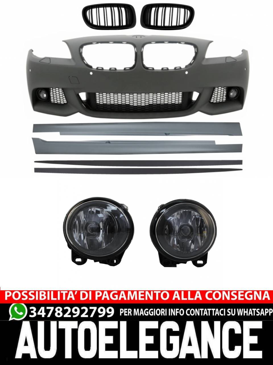 Paraurti anteriore con griglie centrali a doppio rene adatto per BMW Serie 5 F10