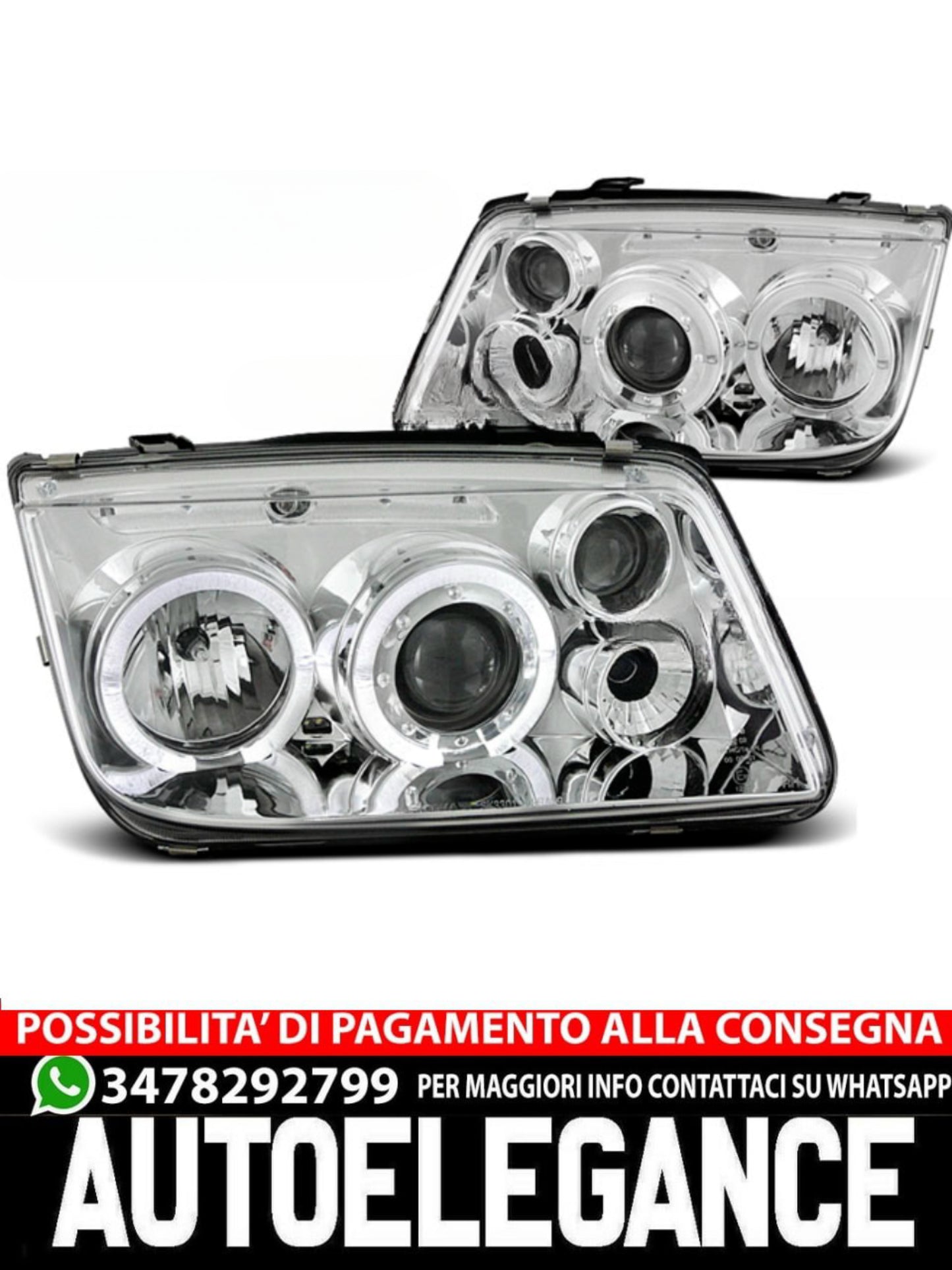 FARI ANTERIORI ANGEL EYES CROMATI adatti compatibili per VW BORA 09.98-07.05