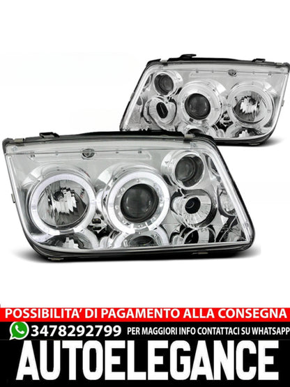 FARI ANTERIORI ANGEL EYES CROMATI adatti compatibili per VW BORA 09.98-07.05