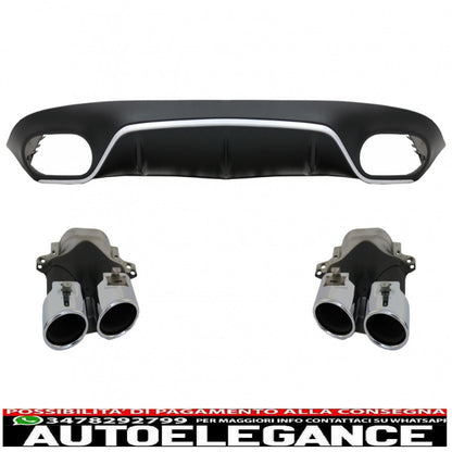 rear diffuser with exhaust tips and central grille suitable for mercedes e class c238 amg sport line (2016+) e53 design black chrome