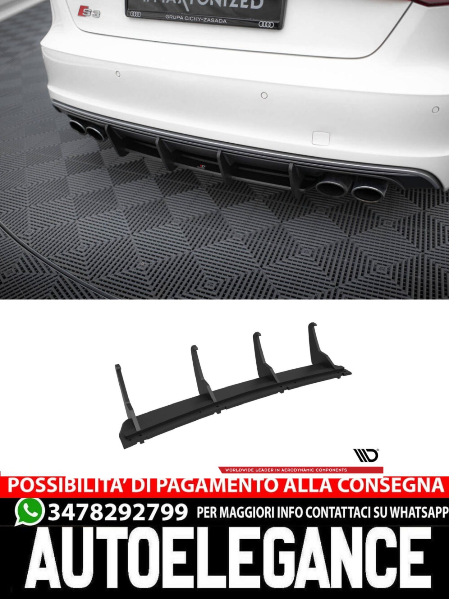 STREET PRO DIFFUSORE POSTERIORE adatto compatibile per AUDI S3 SPORTBACK / HATCHBACK 8V