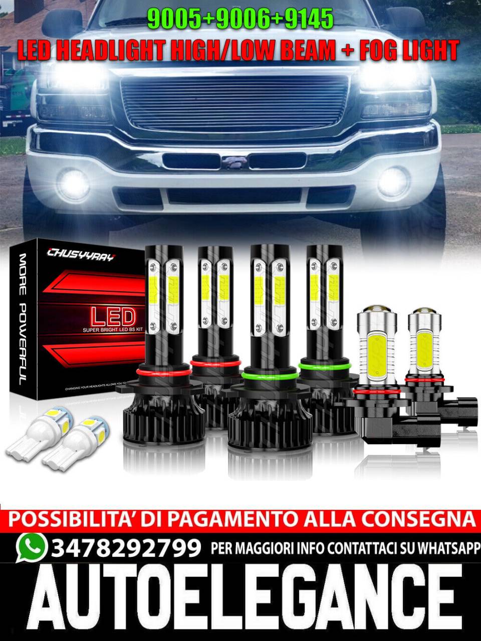 Per GMC Sierra 1500 2003-2006 -6x 6000K LED Lampadine Combo Fari + Fendinebbia