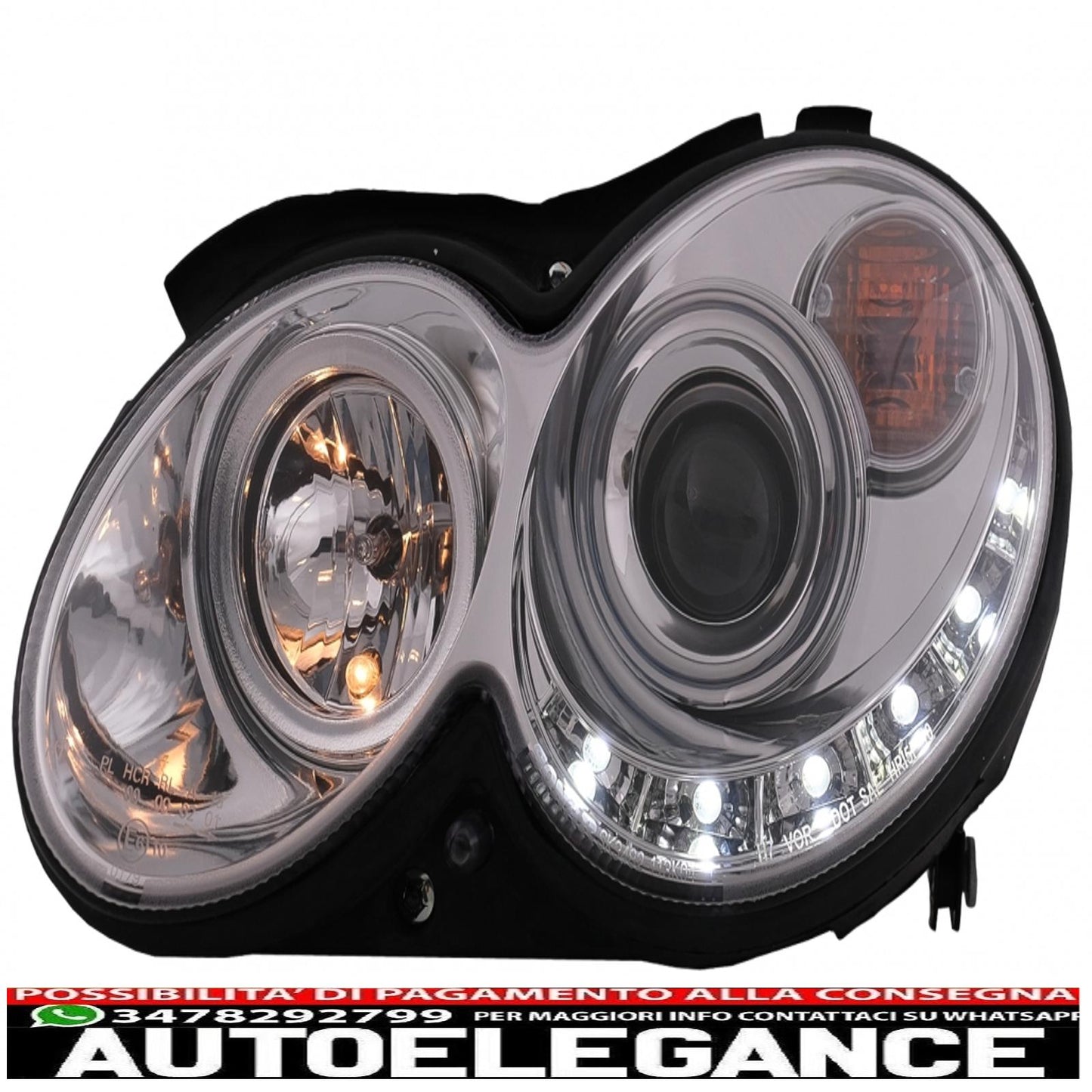 led drl headlights suitable for mercedes clk w209 c209 coupe a209 cabrio (2003-2010) chrome 