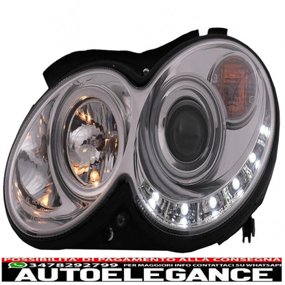 led drl headlights suitable for mercedes clk w209 c209 coupe a209 cabrio (2003-2010) chrome 