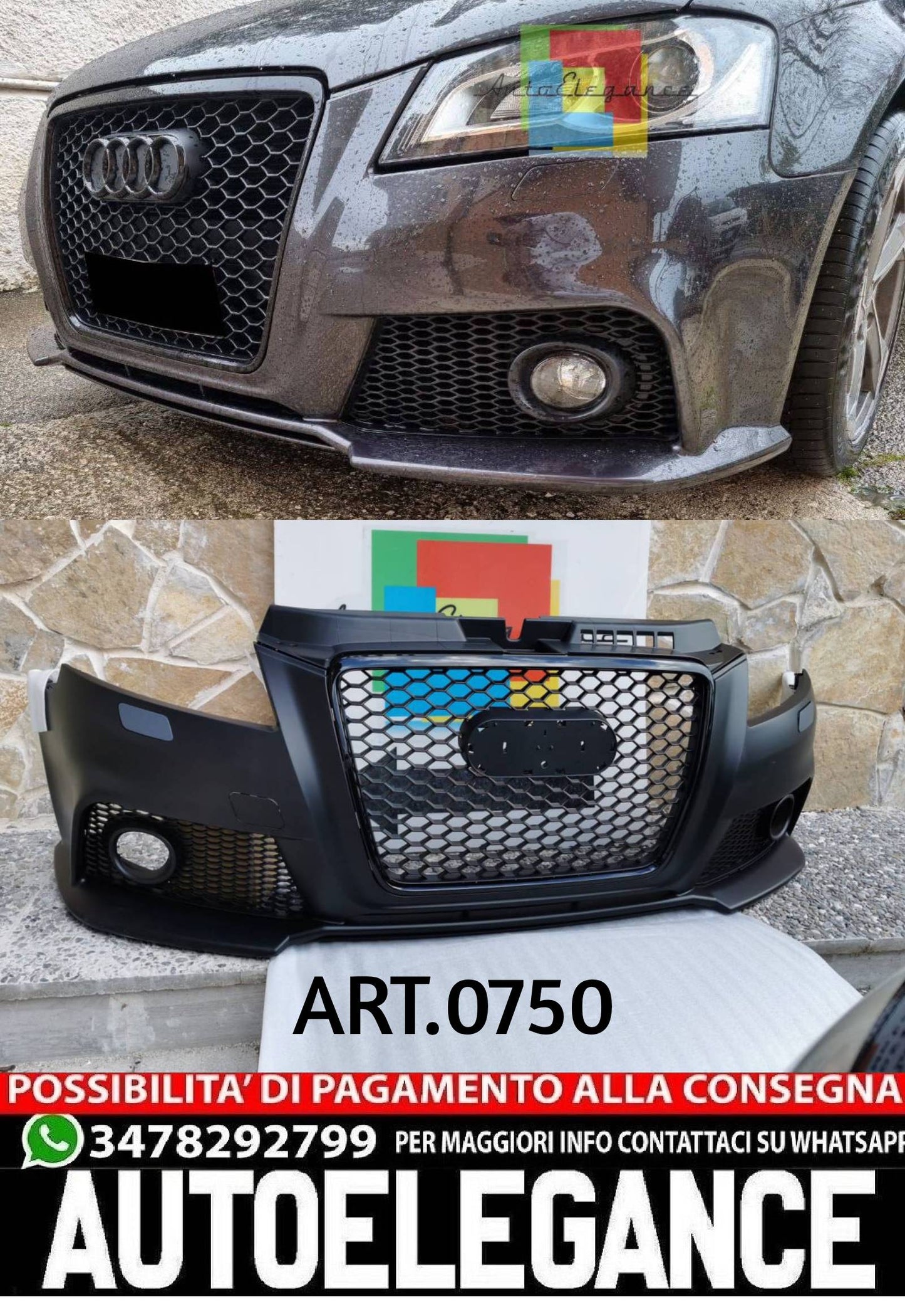 FRONT BUMPER SUITABLE FOR AUDI A3 8P LIFT RESTYLING 2008-2011 RS3 LOOK