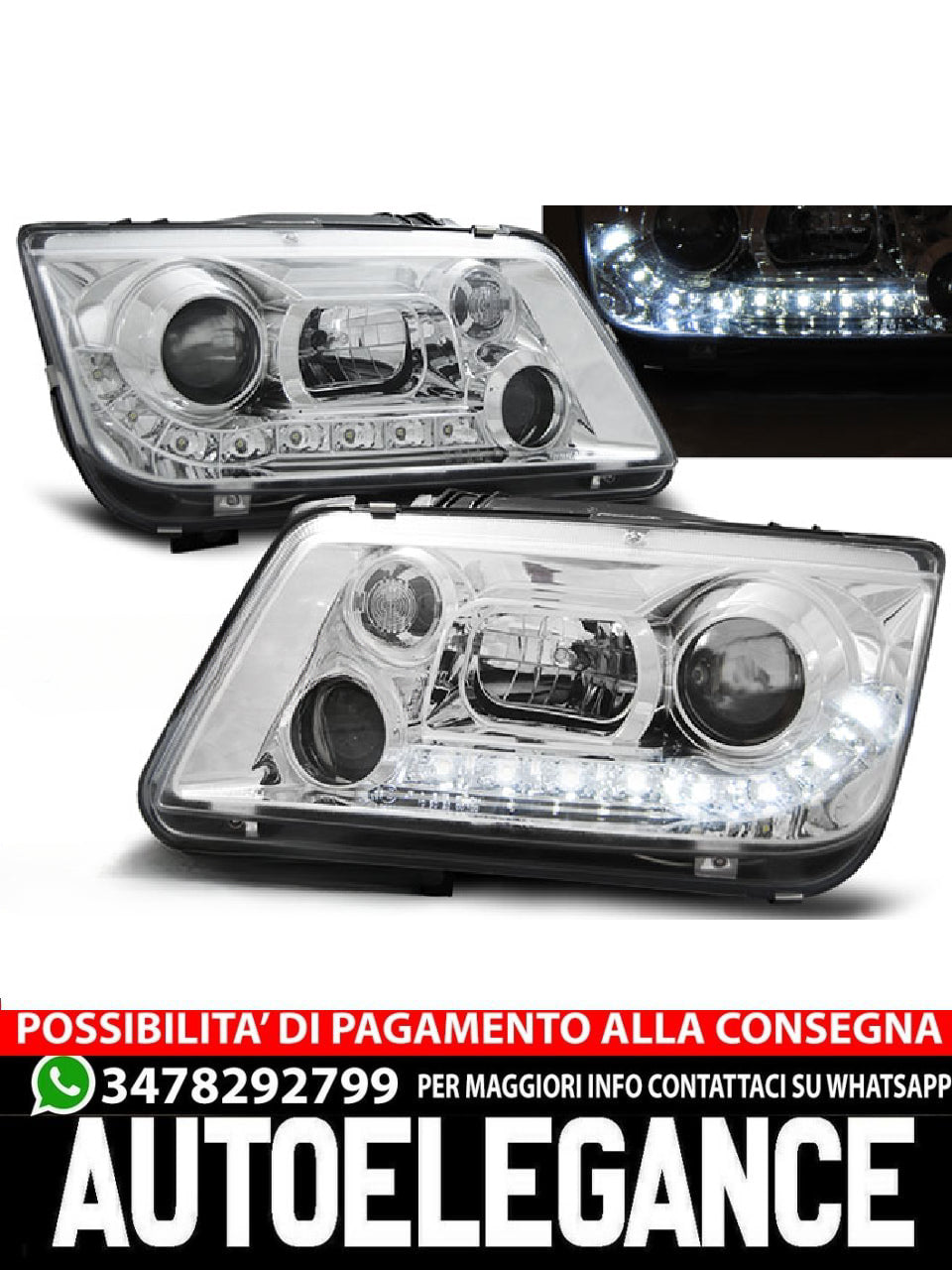 FARI ANTERIORI DAYLIGHT CHROME per VW BORA 09.98-05.05