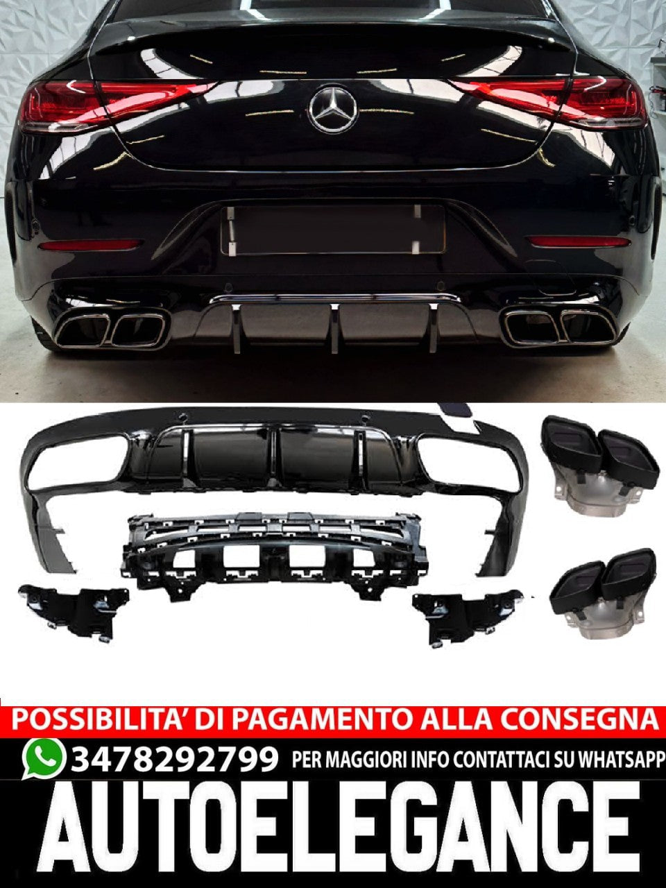 Per Mercedes X257 C257 CLS Diffusore + Paraurti Scarico 2X2 (NERO) 63 OTTICA AMG