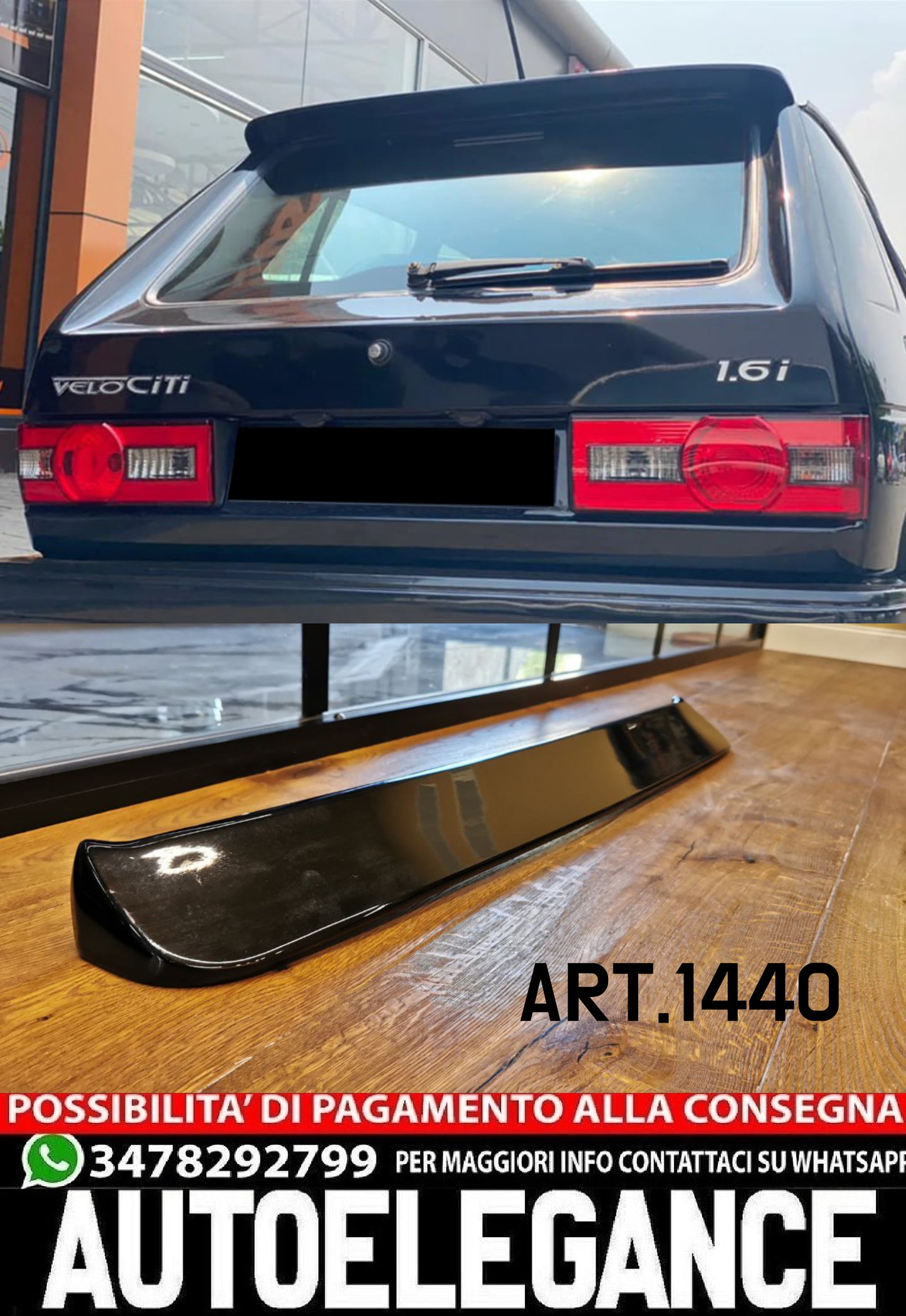 SPOILER TETTO ADATTO PER VW GOLF MK1 1974-1985 LOOK RLINE GTI NERO LUCIDO