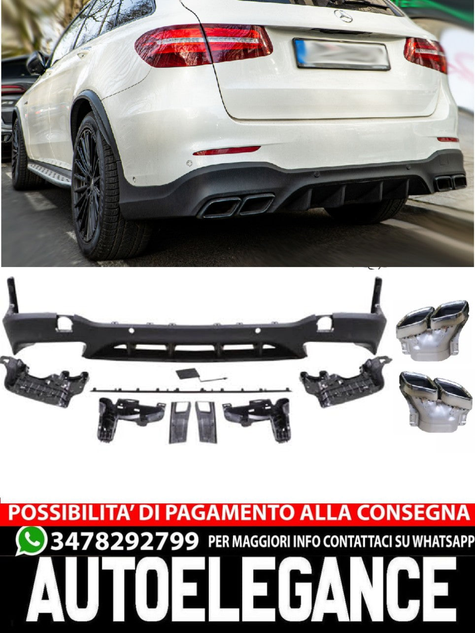 Per Mercedes X253 CLASSE GLC Diffusore + Paraurti Scarico 2X2 (CROMATO) 63 OTTICA AMG