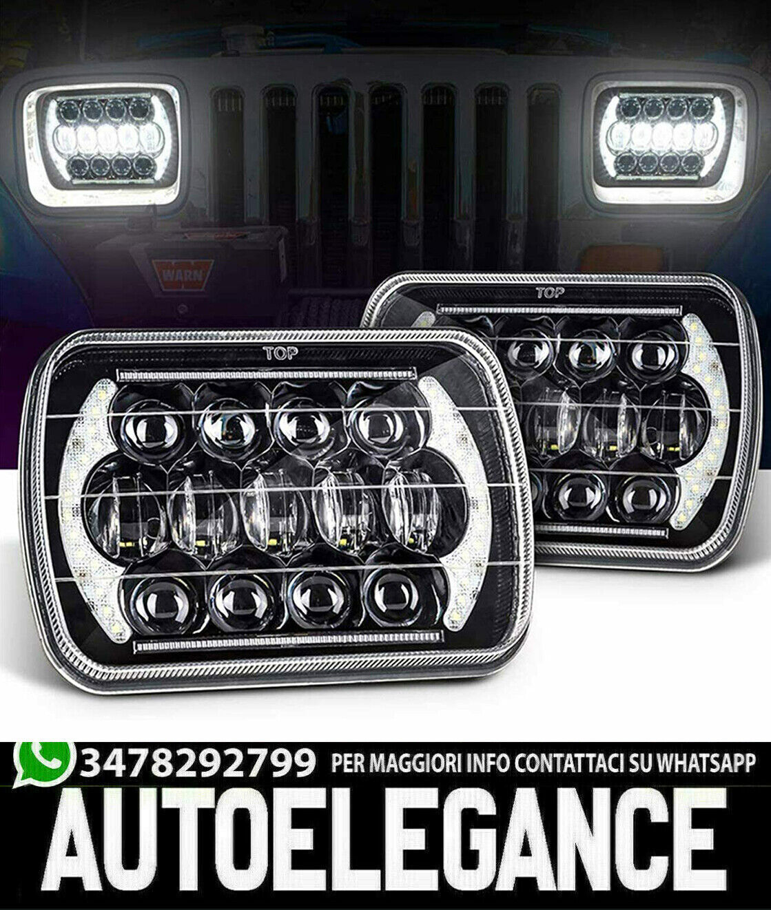 COPPIA FARI PER JEEP WRANGLER YJ FANALI ANTERIORE FULL LED DIURNE DRL 0165 AUTOELEGANCERICAMBI