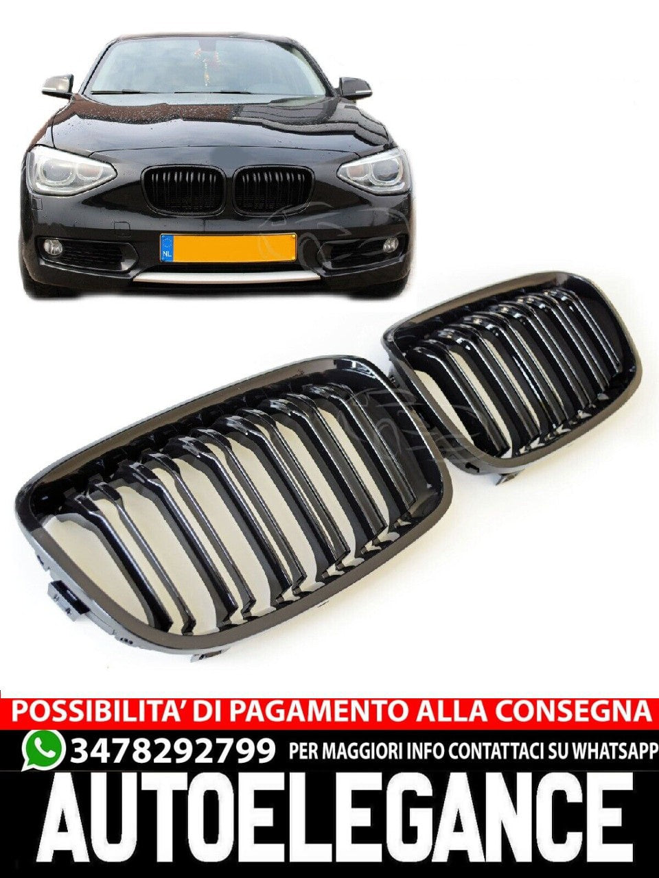 GRIGLIA RADIATORE ADATTA PER BMW SERIE 1 F20 F21 DOPPIA BARRA LUCIDA NERA