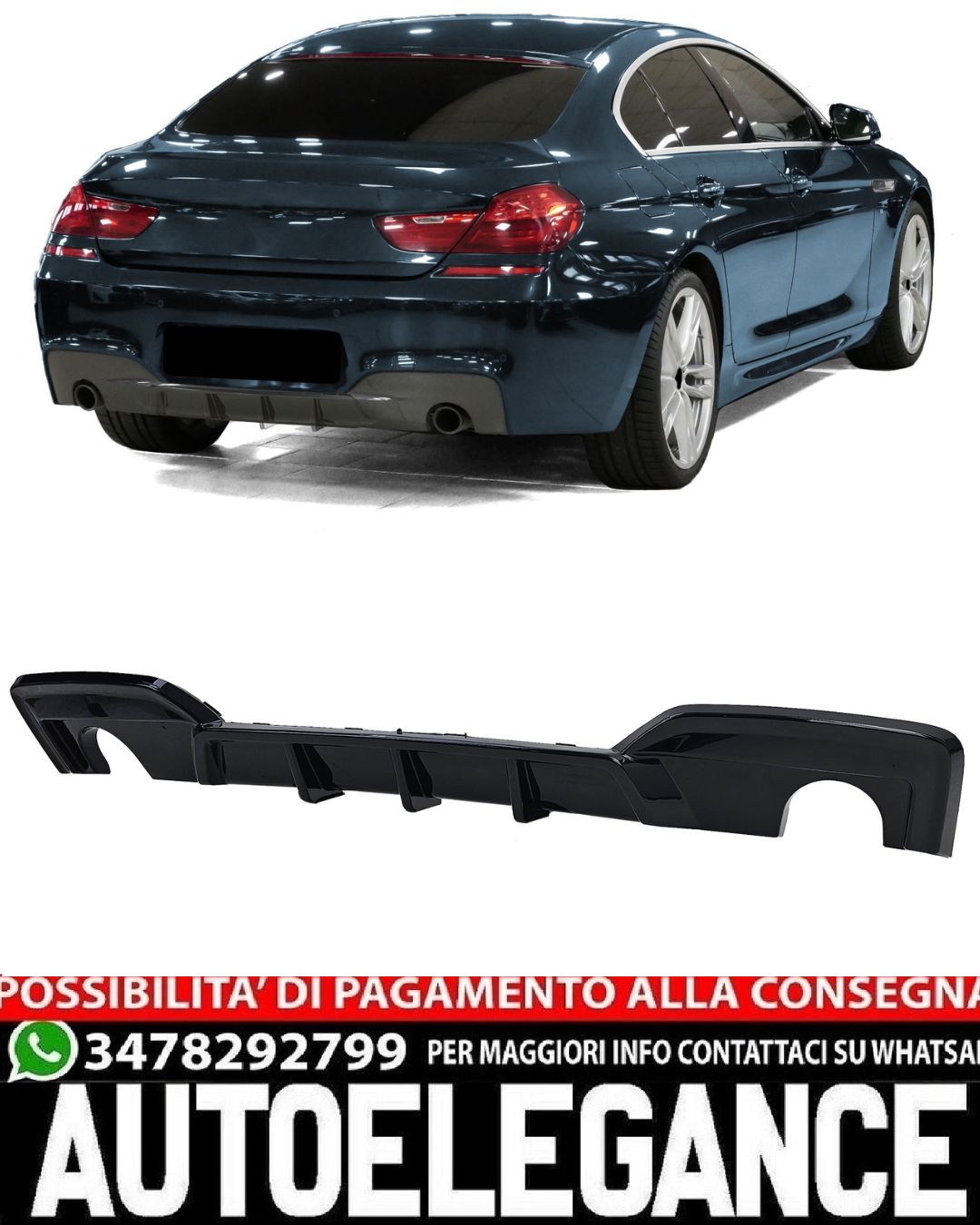 DIFFUSORE POSTERIORE 1+1 ADATTO PER BMW SERIE 6 F12 F13 F06 LOOK NERO LUCIDO