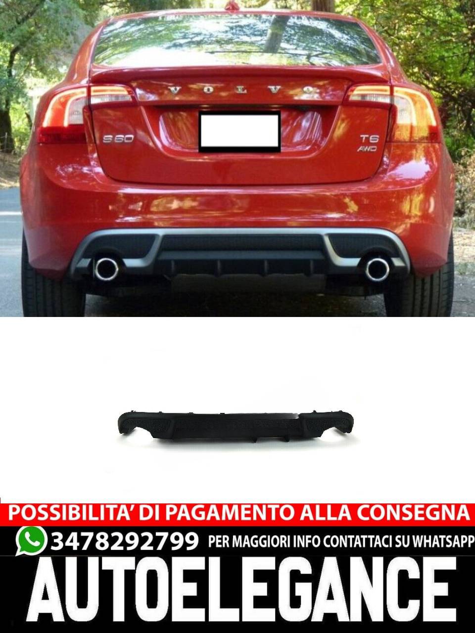 DIFFUSORE PARAURTI POSTERIORE per VOLVO S60 V60 2010-2018