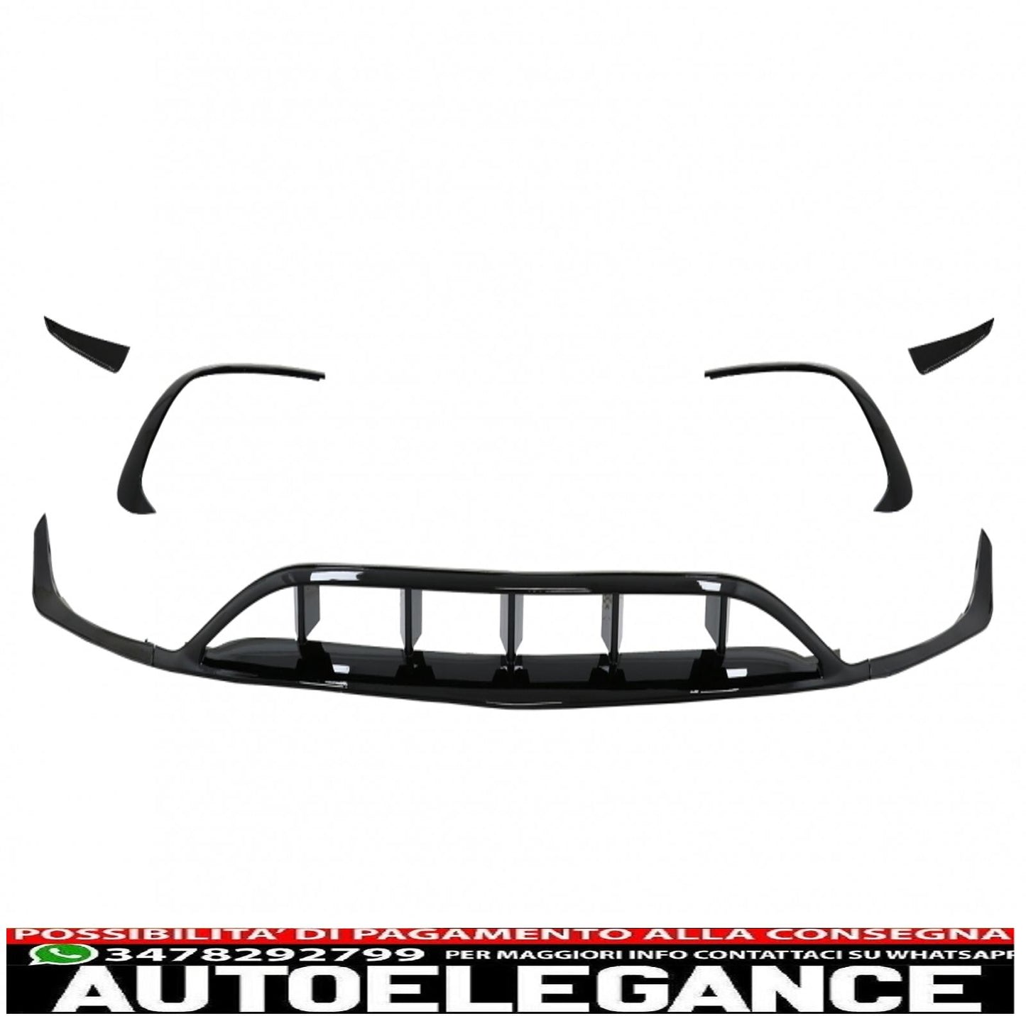 diffusore posteriore black edition con finali marmitta adatto per mercedes classe a w176 (2015-2018) e splitter paraurti anteriore alette aero a45 design restyling