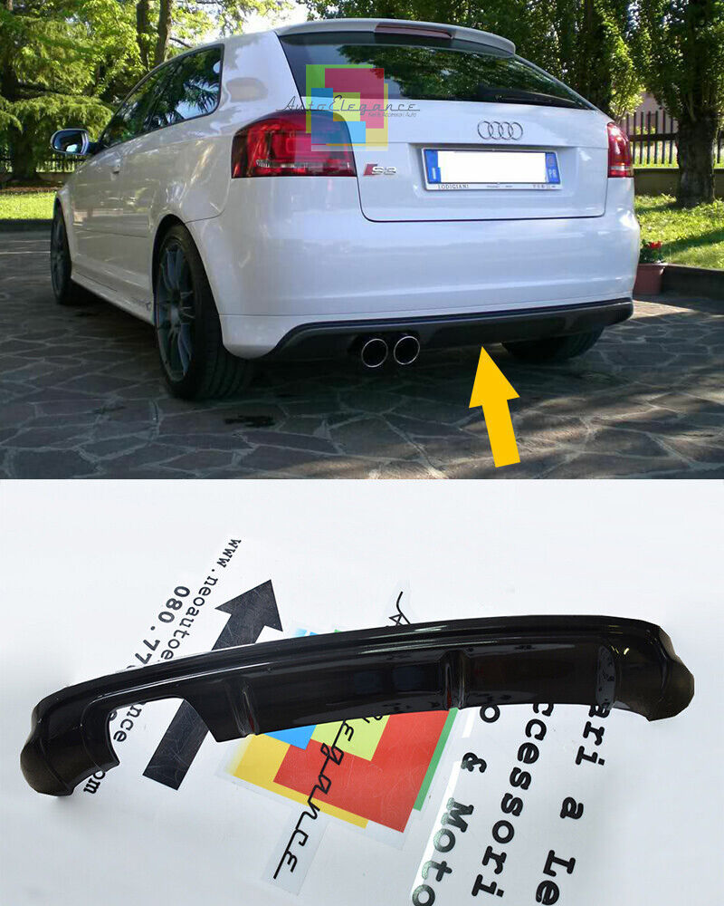 AUDI A3 8P 3 PORTE 2003-2008 DIFFUSORE POSTERIORE S3 SOTTO PARAURTI ABS NERO AUTOELEGANCERICAMBI