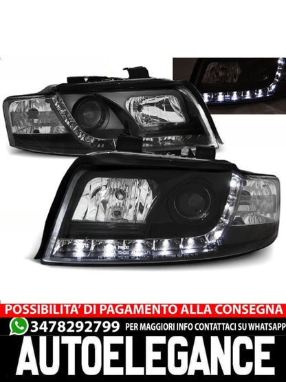 FARI ANTERIORI DAYLIGHT NERO ADATTI COMPATIBILI  PER  AUDI A4 10.00-10.04
