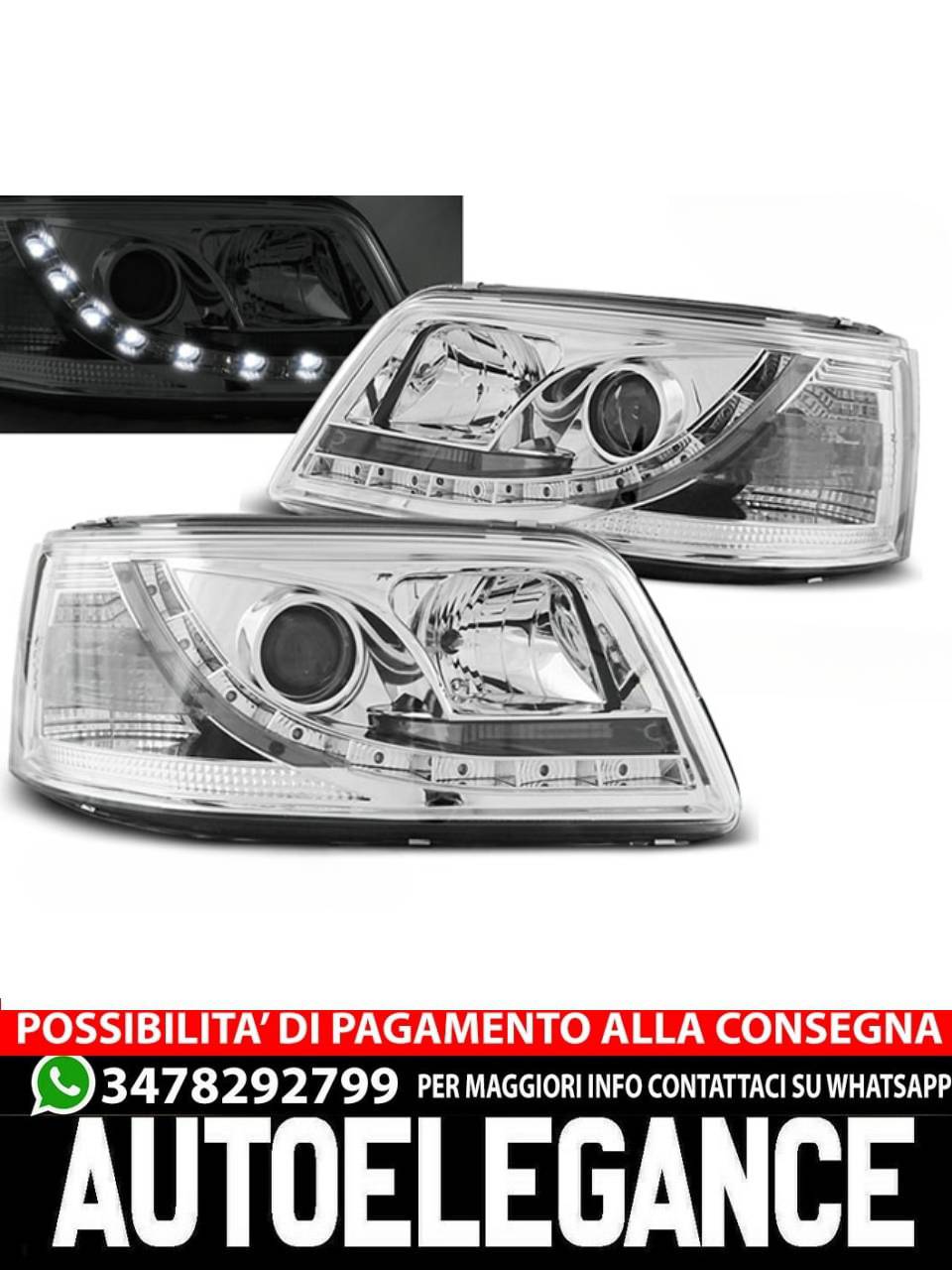 TRUE DRL CHROME HEADLIGHTS for VW transporter T5 04.03-08.09 