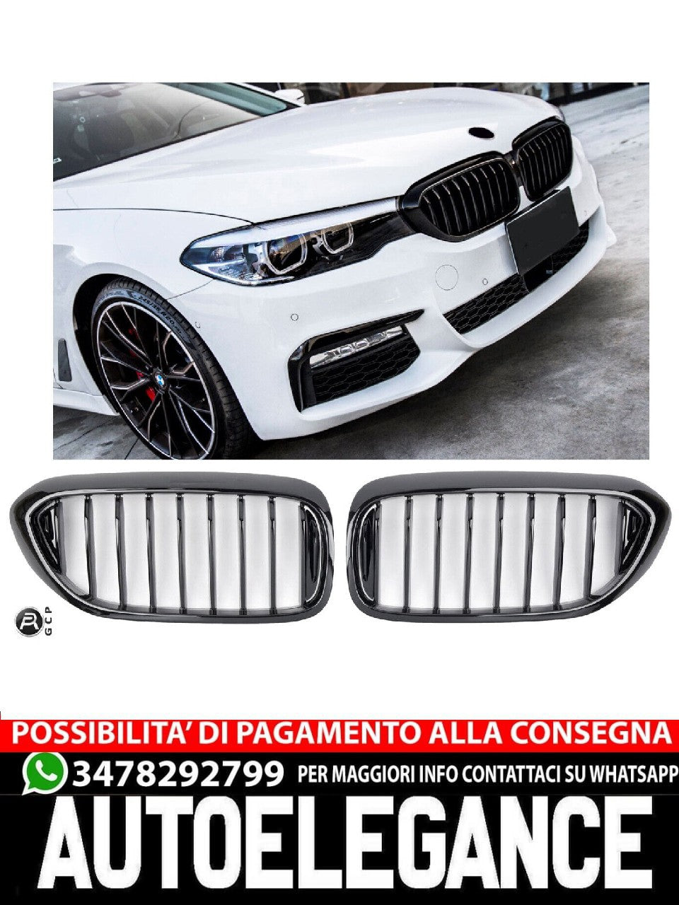 ADATTO BMW SERIE 5 G30 G31 GRIGLIA DEL RADIATORE NERO LUCIDO AUTOELEGANCERICAMBI