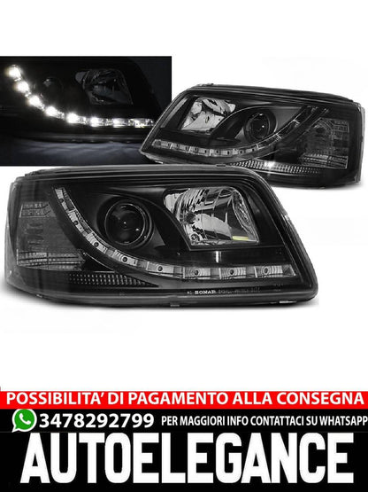 FARI ANTERIORI TRUE DRL NERO per VW T5 04.03-08.09