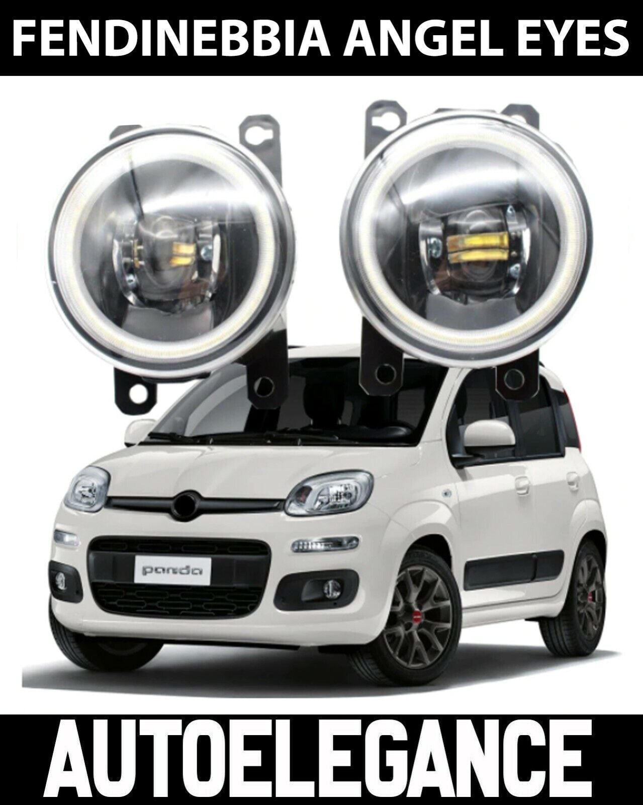 FIAT PANDA III 2012-2019 FARETTI FENDINEBBIA LED CREE 8000LM BIANCO ANGEL EYES