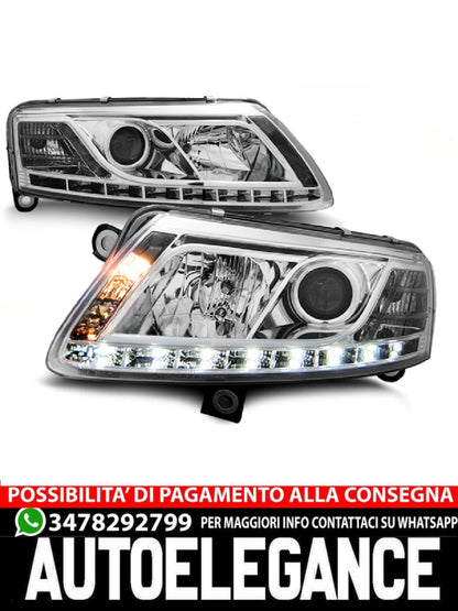 FARI ANTERIORI TRUE DRL CROMATI ADATTI PER AUDI A6 C6 04.04-08