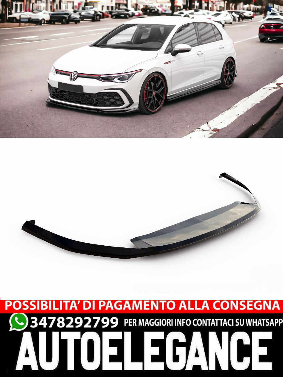 SPLITTER ANTERIORE V.7 ADATTO PER VOLKSWAGEN GOLF GTI/GTE/R-LINE MK8