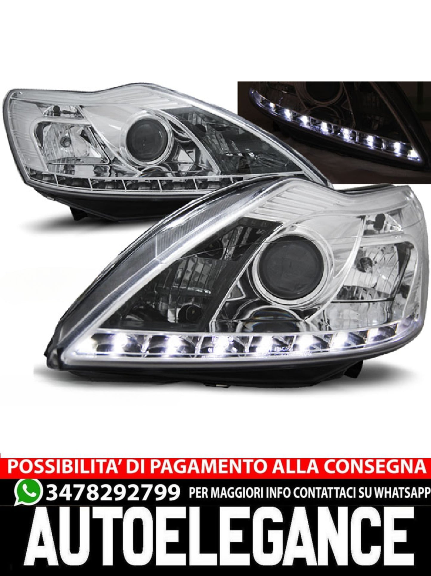 HEADLIGHTS SUITABLE FOR FORD FOCUS II 02.08-10 CHROME DAYTIME LIGHT 