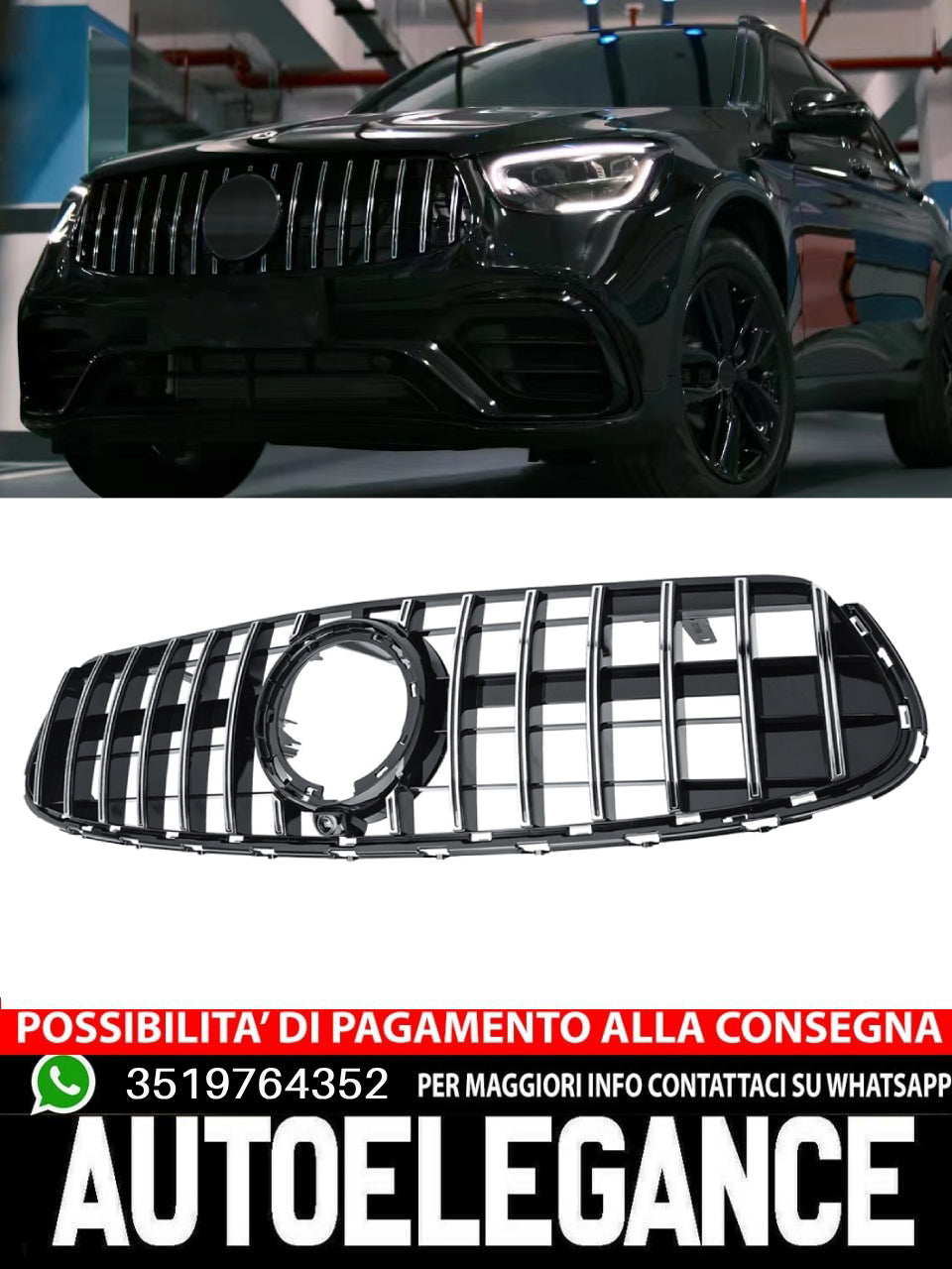 Griglia GT Panamericana adatta per Mercedes Classe GLC X253 dal 19 argento nero