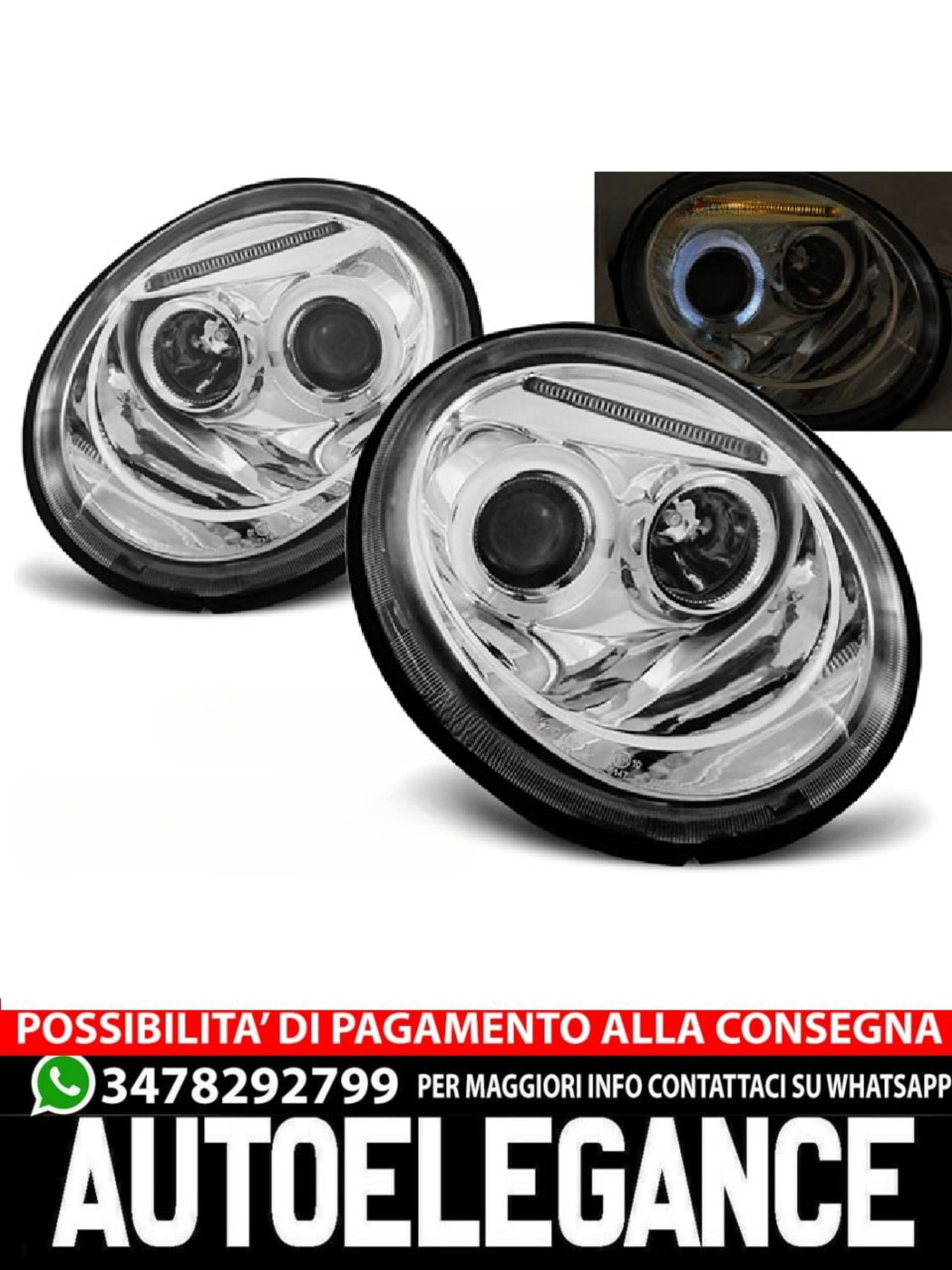 FARI ANTERIORI ANGEL EYES CROMATI adatti per VW NEW BEETLE 10.98-05.05