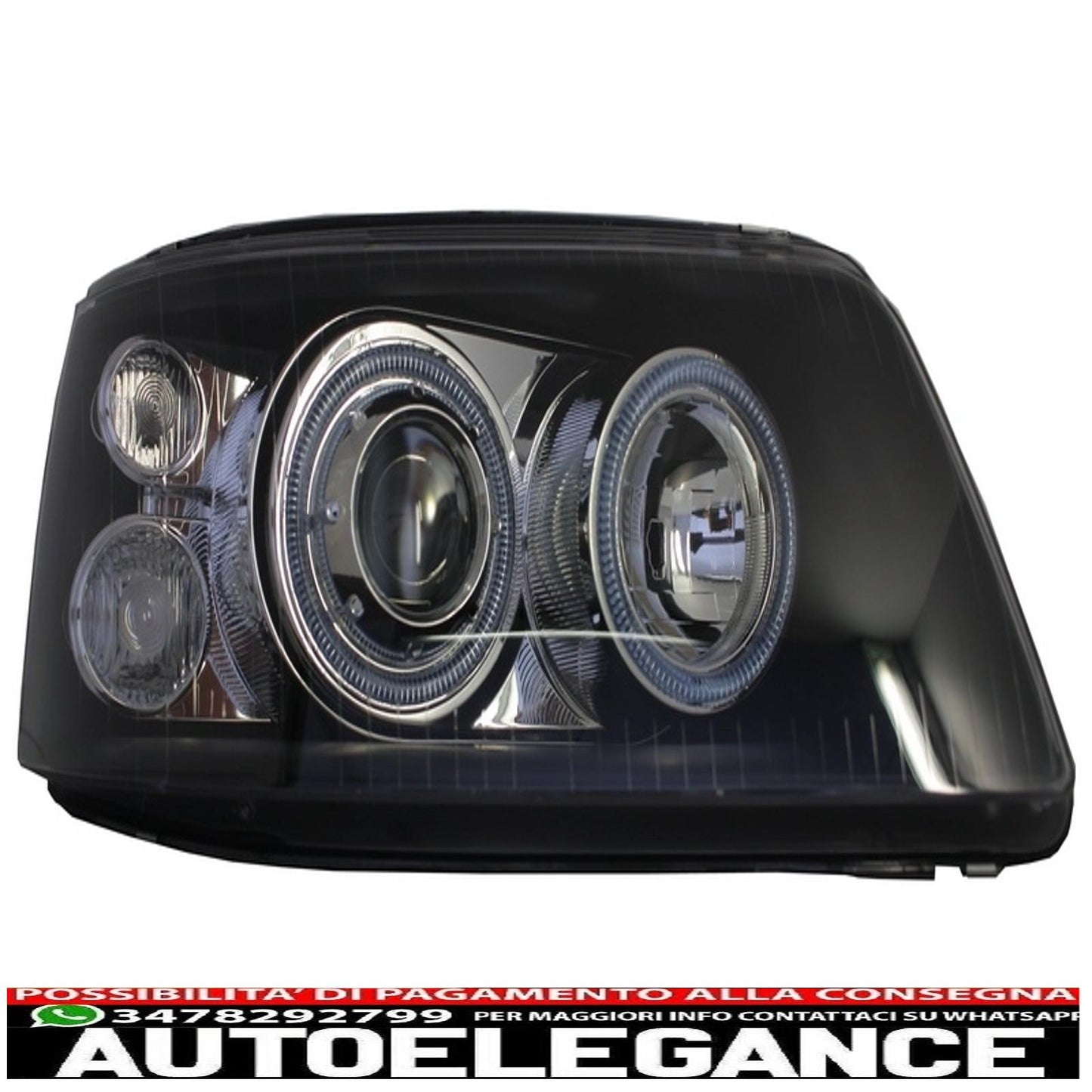 Double Halo Ring Headlights Suitable for VW Transporter T5 (04.2003-08.2009) Angel Eyes Black 