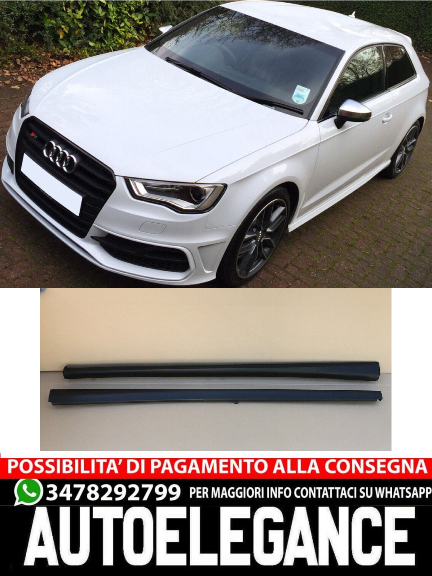 S3 STYLE SIDE SKIRTS SUITABLE FOR AUDI A3 8V 3 DOORS (from 2013) 