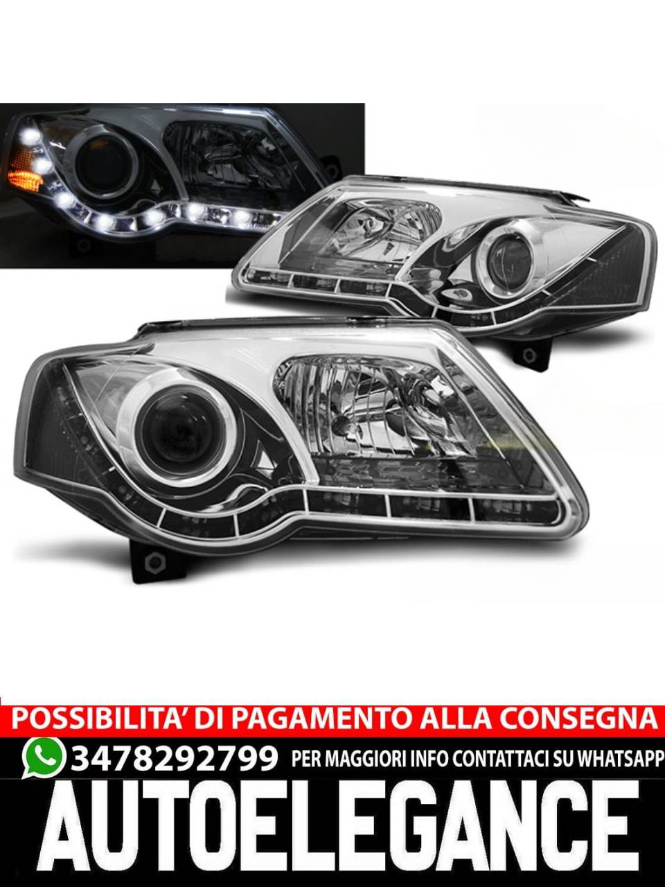 TRUE DRL CHROME HEADLIGHTS for VW PASSAT B6 3C 03.05-10 