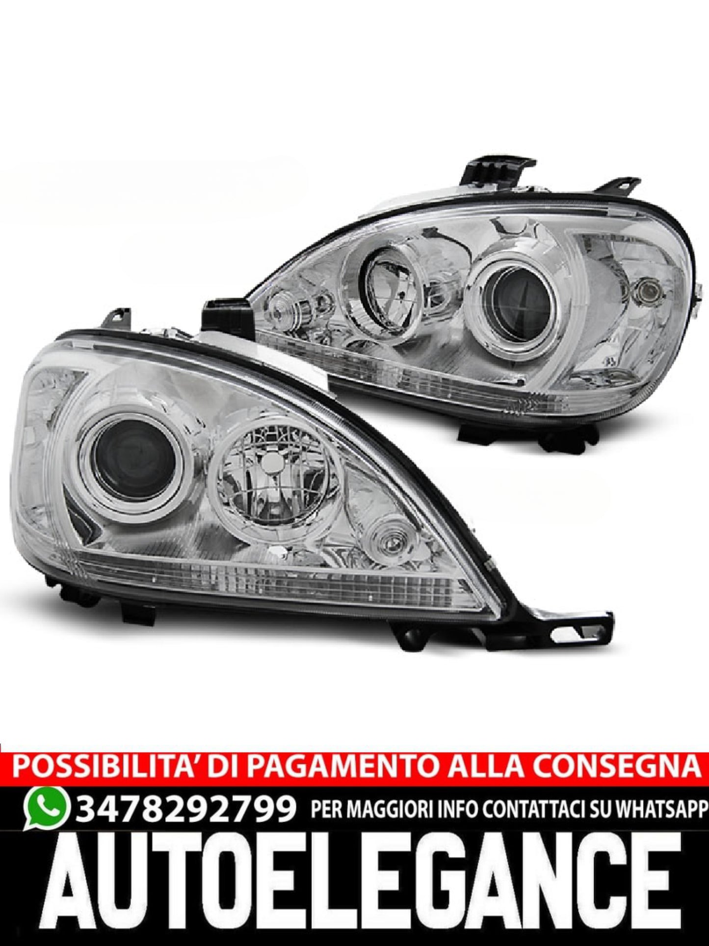 CHROME HEADLIGHTS SUITABLE COMPATIBLE for MERCEDES W163 ML M-CLASS 03.98-08.01 